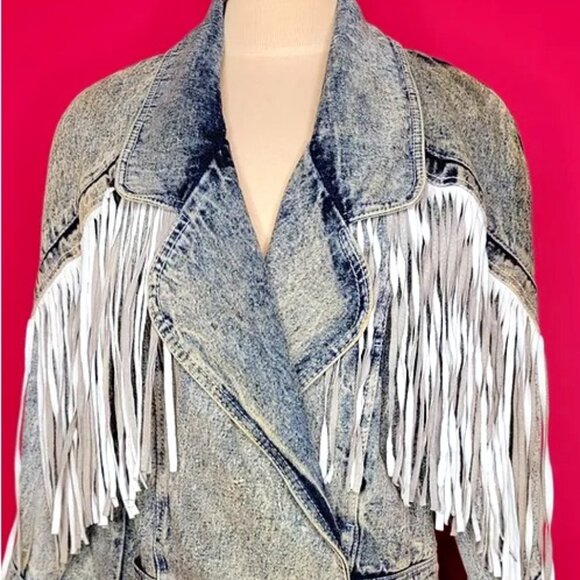 Rare 80's Denim and Leather Fringe Jacket - Picture 1 of 3